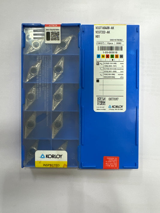 VCGT160402/04/08-AK H01 TURNING INSERT (KORLOY)