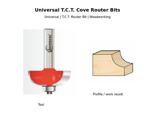 Universal T.C.T. Cove Router Bit with wood profile example
