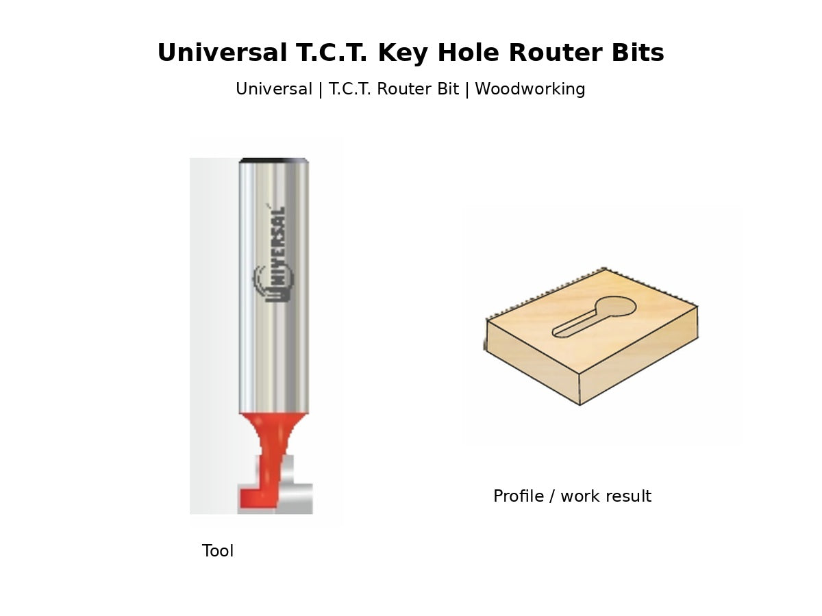 Universal T.C.T. Key Hole Router Bit with key-hole slot example