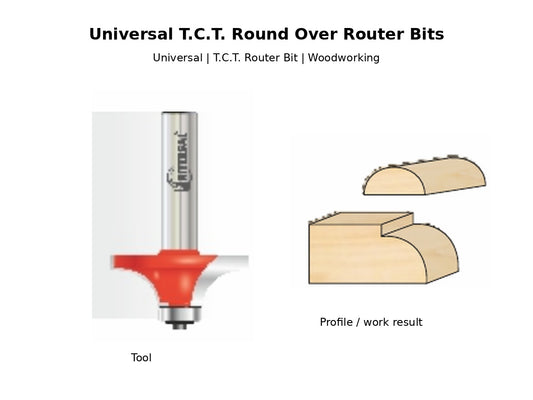 Universal T.C.T. Round Over Router Bit with wood profile example